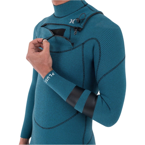 2026 Hurley Da Uomo Plus 4/3mm Chest Zip Muta MFS0012403 - Black / Sky / Blue